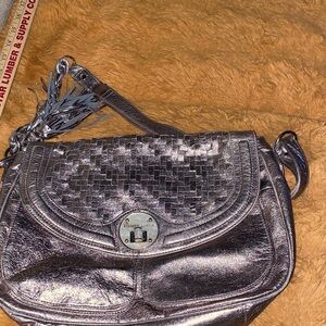 Elliott Lucca Silver Woven Crossbody Bag